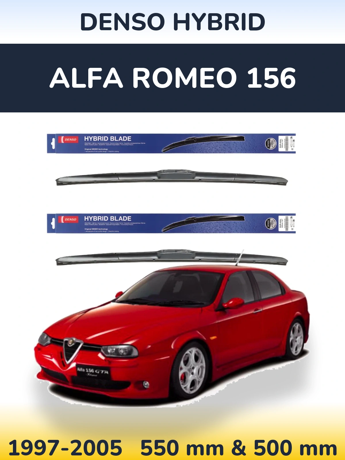 Комплект передних дворников Denso Hybrid 550 & 500 мм для Alfa Romeo 156 1997-2005