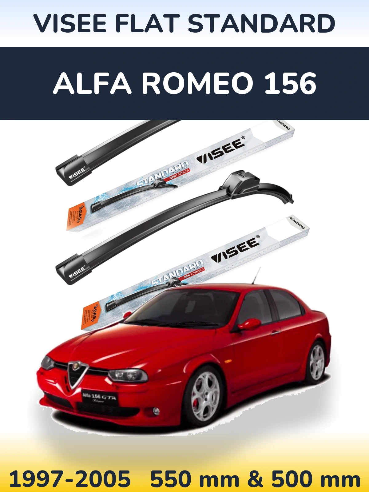 Komplet przednich wycieraczek VISEE FLAT STANDARD 550 & 500 mm do Alfa Romeo 156 1997-2005
