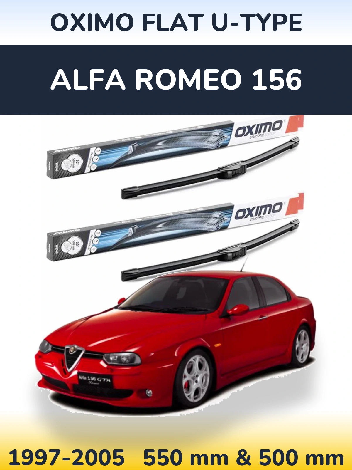 Front wiper blade set Oximo Flat U-type 550 & 500 mm for Alfa Romeo 156 1997-2005