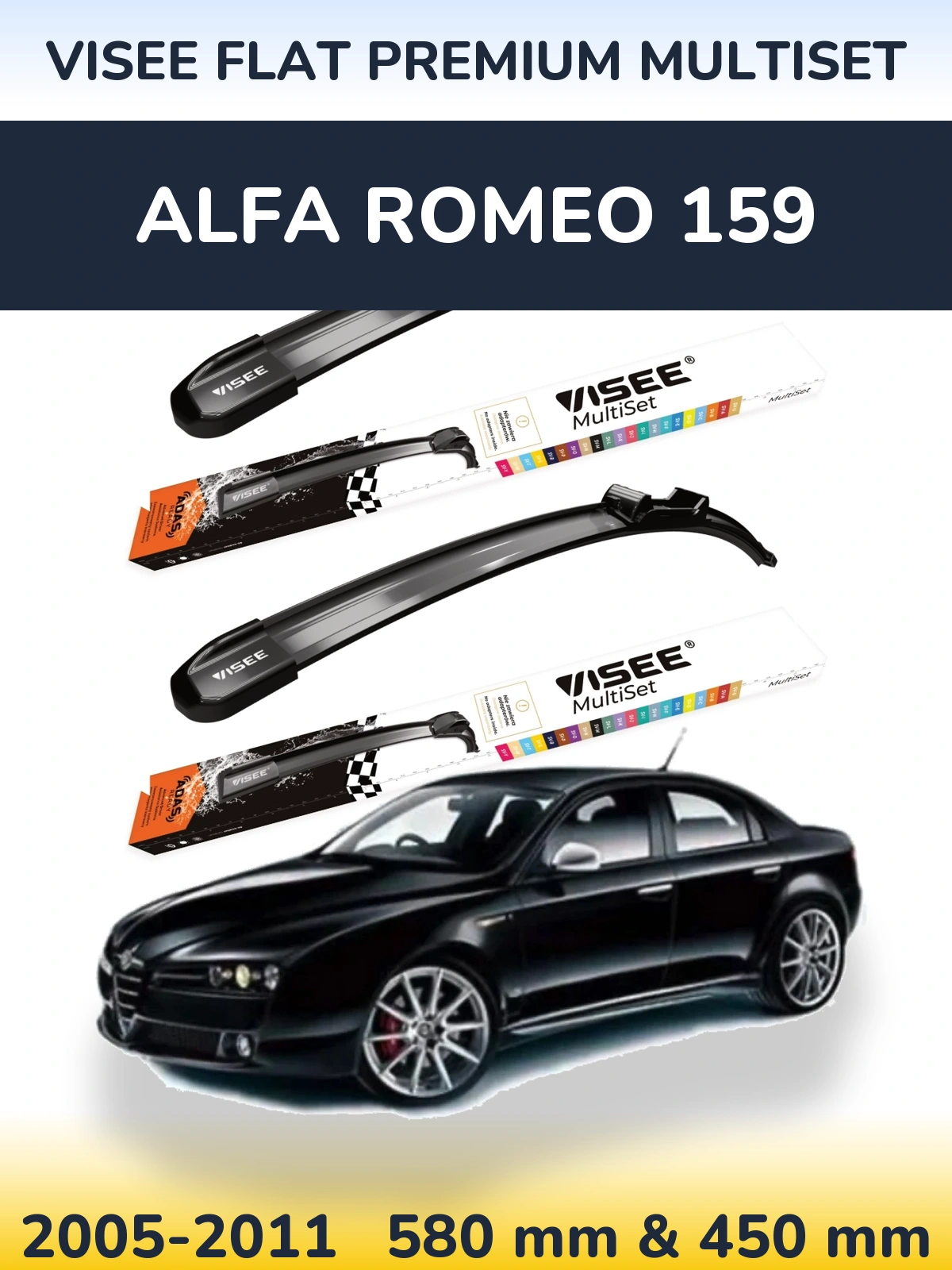 Front wiper blade set VISEE FLAT PREMIUM MultiSet 580 & 450 mm for Alfa Romeo 159 2005-2011