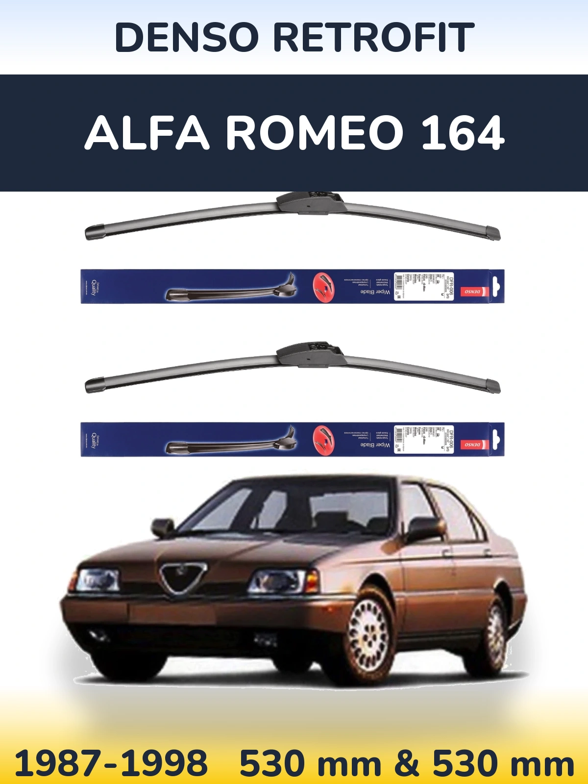 Komplet przednich wycieraczek Denso Retrofit 530 & 530 mm do Alfa Romeo 164 1987-1998