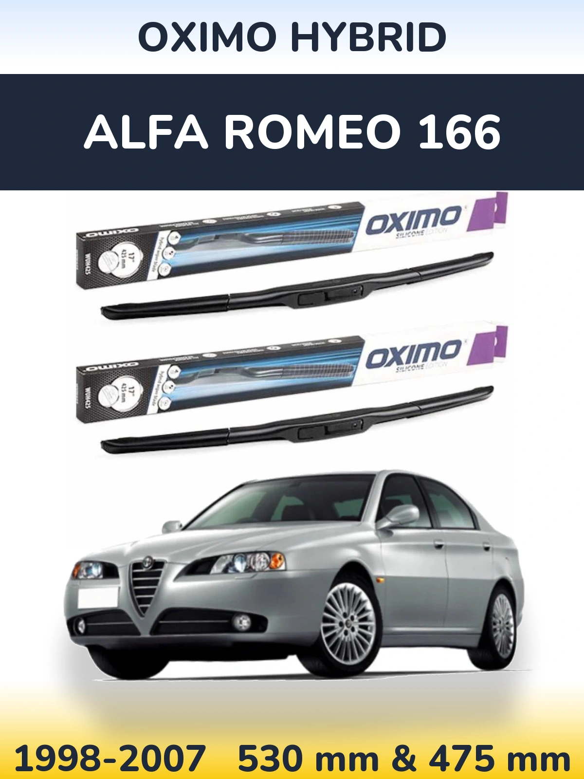 Комплект передних дворников Oximo Hybrid 530 & 475 мм для Alfa Romeo 166 1998-2007