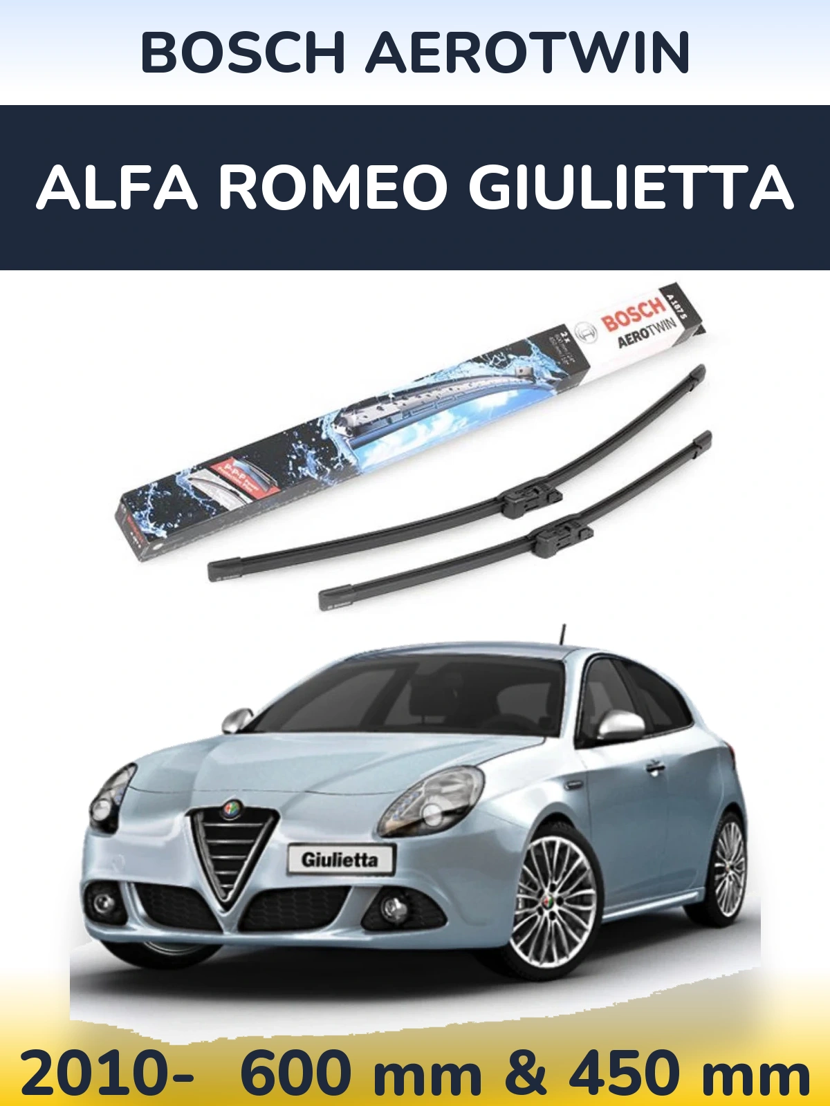 Комплект передних дворников BOSCH AeroTwin 600 & 450 мм для Alfa Romeo Giulietta 2010-2026