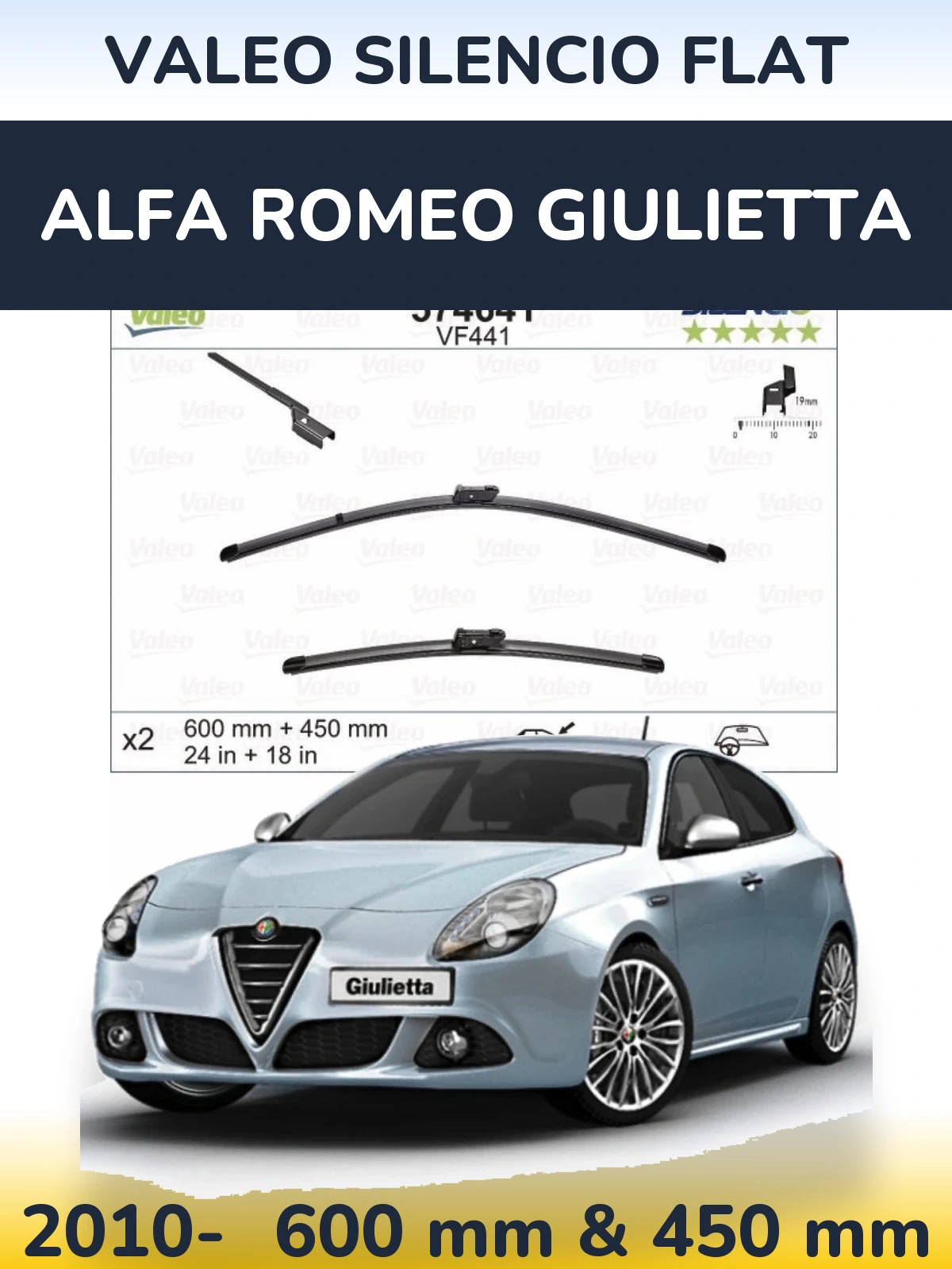 Komplet przednich wycieraczek Valeo Silencio Flat 600 & 450 mm do Alfa Romeo Giulietta 2010-2026