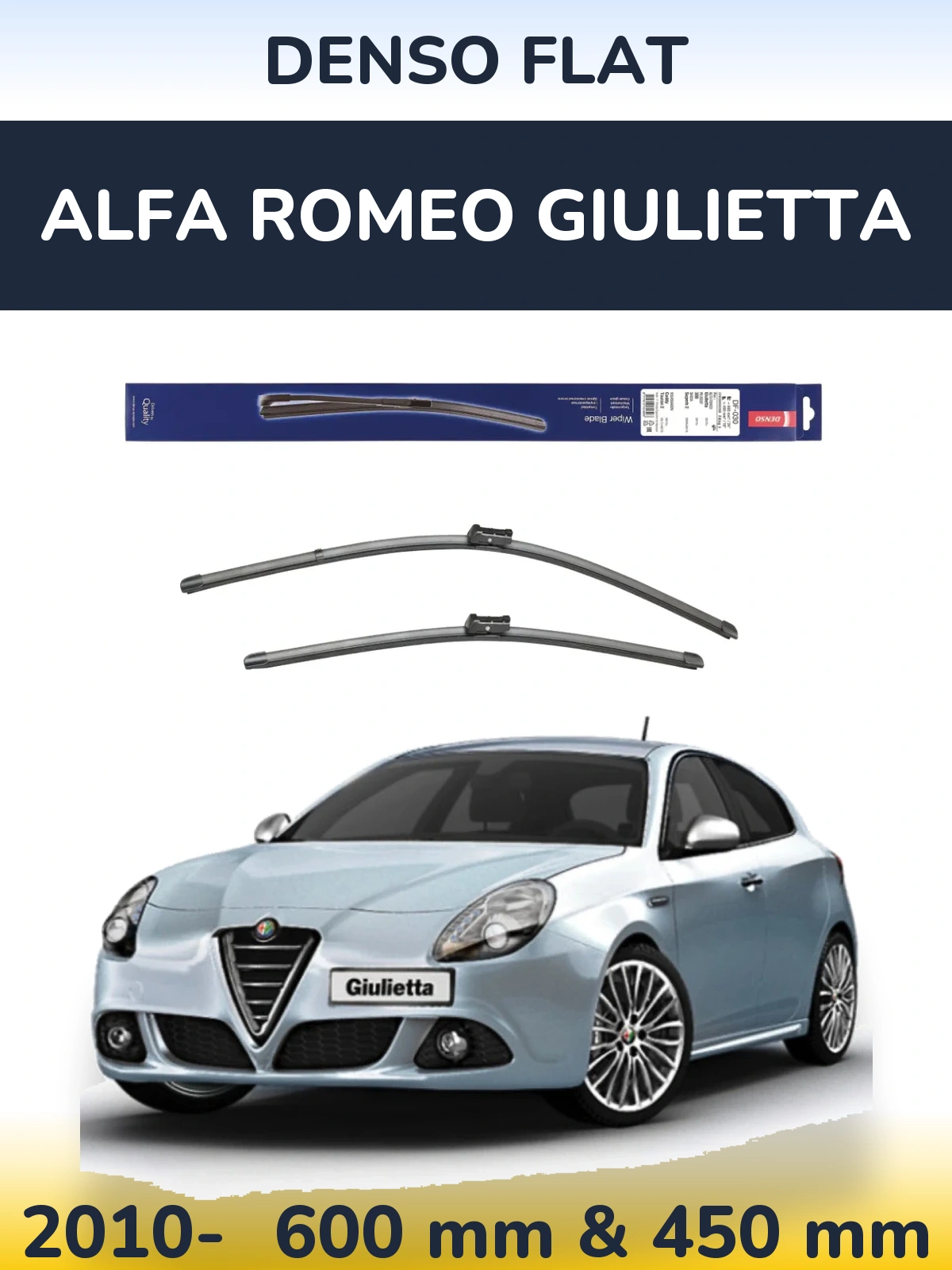 Комплект передних дворников Denso Flat 600 & 450 мм для Alfa Romeo Giulietta 2010-2026