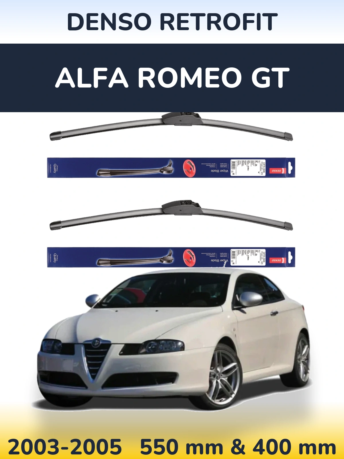 Komplet przednich wycieraczek Denso Retrofit 550 & 400 mm do Alfa Romeo GT 2003-2005