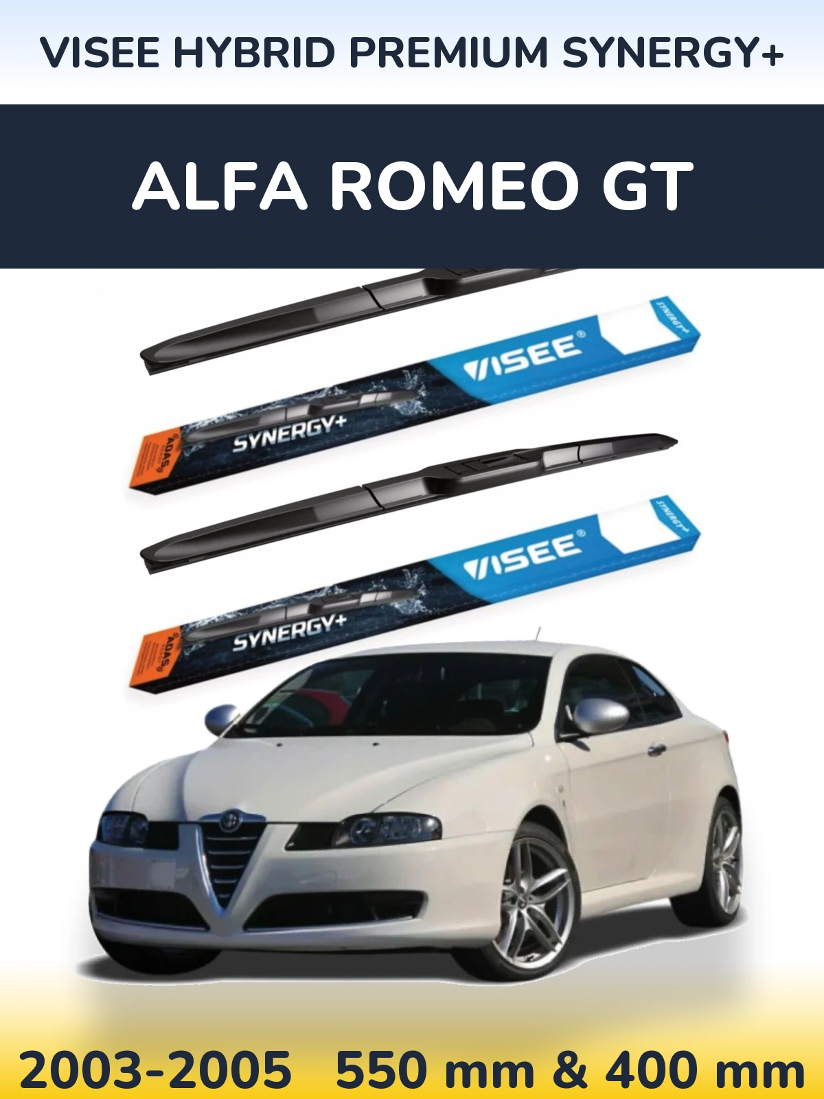 Front wiper blade set VISEE HYBRID PREMIUM SYNERGY+ 550 & 400 mm for Alfa Romeo GT 2003-2005