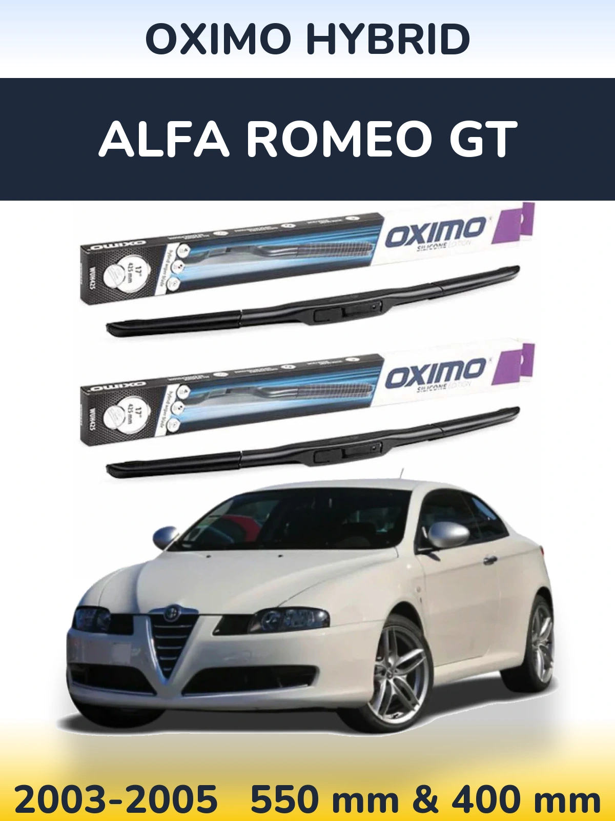 Комплект передніх щіток Oximo Hybrid 550 & 400 мм для Alfa Romeo GT 2003-2005