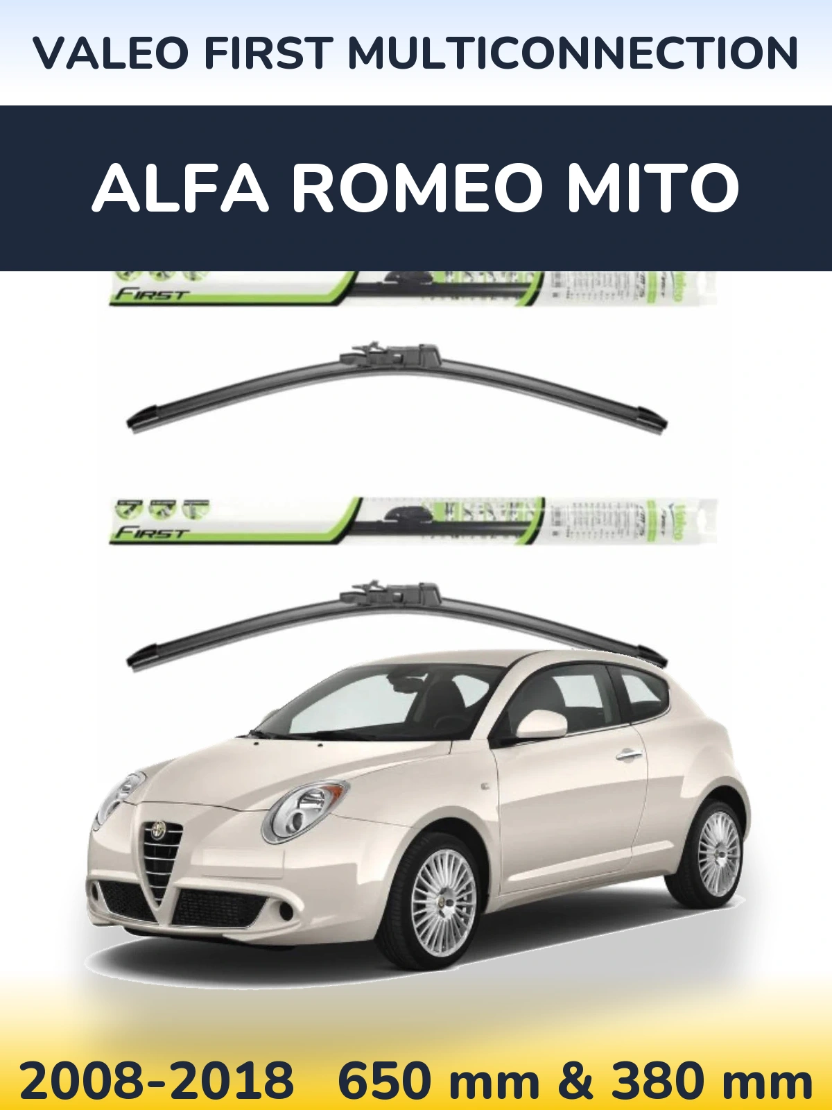 Komplet przednich wycieraczek Valeo First MultiConnection 650 & 380 mm do Alfa Romeo MiTo 2008-2018
