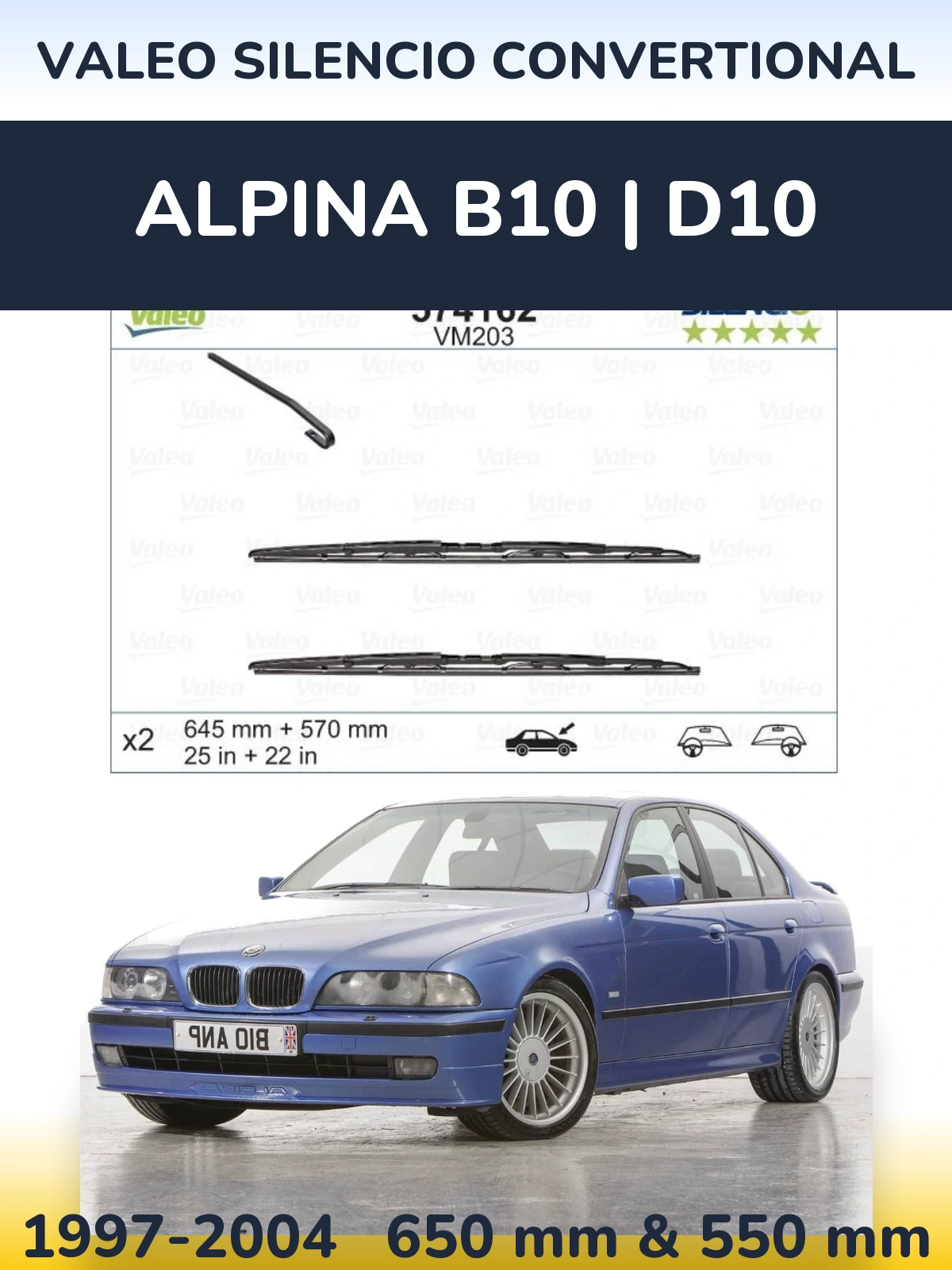 Комплект передних дворников Valeo Silencio Convertional 645 & 570 мм для Alpina B10 | D10 1997-2004