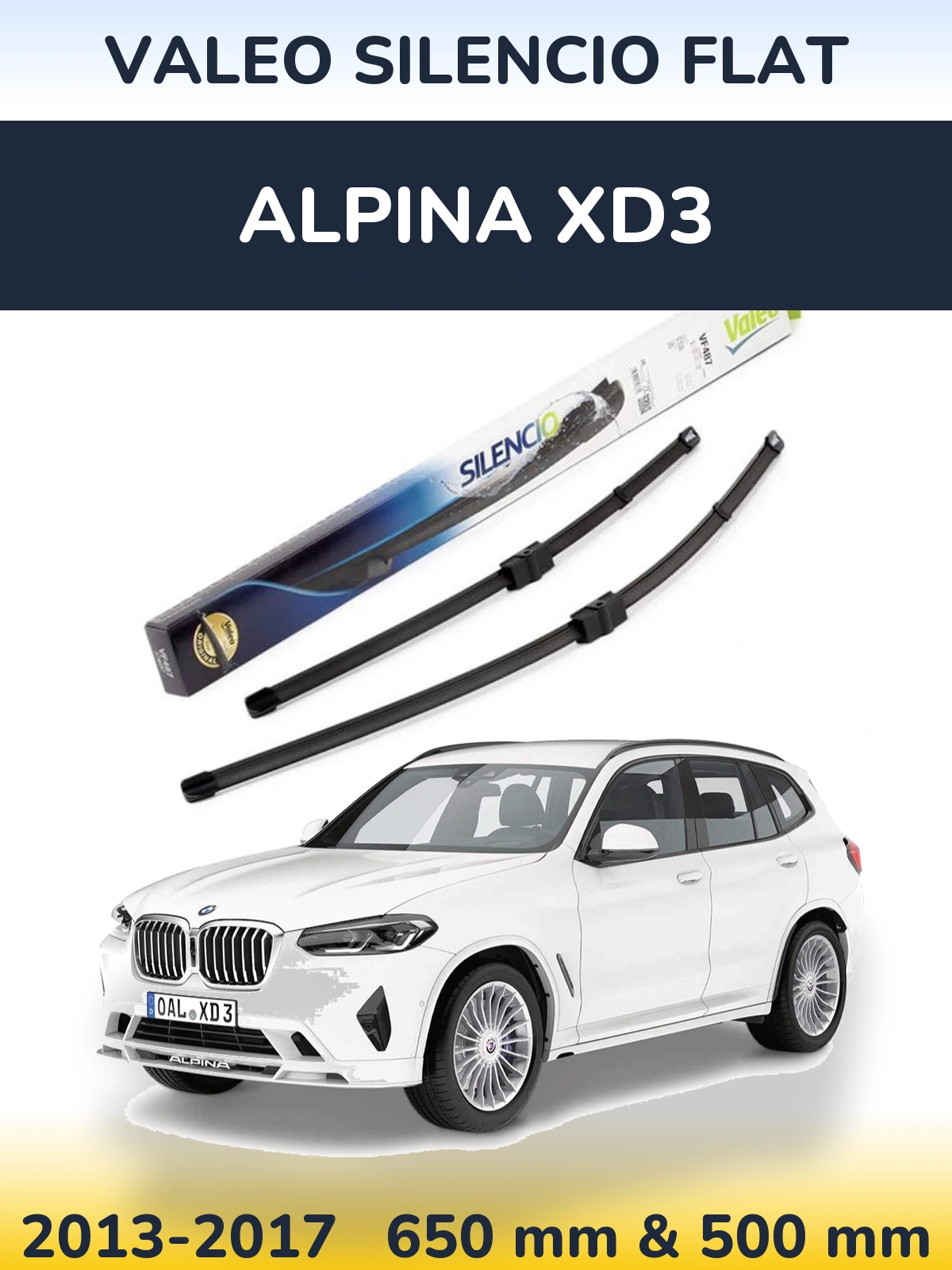Komplet przednich wycieraczek Valeo Silencio Flat 650 & 500 mm do Alpina XD3 2013-2017
