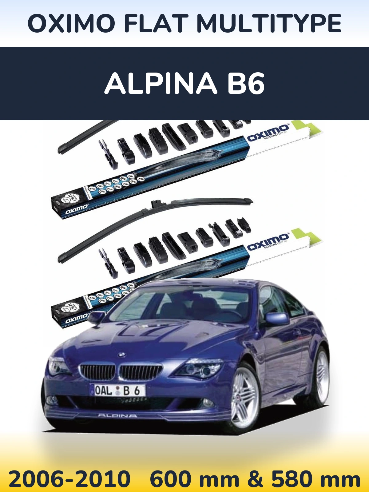 Komplet przednich wycieraczek Oximo Flat MultiType 600 & 580 mm do Alpina B6 2006-2010