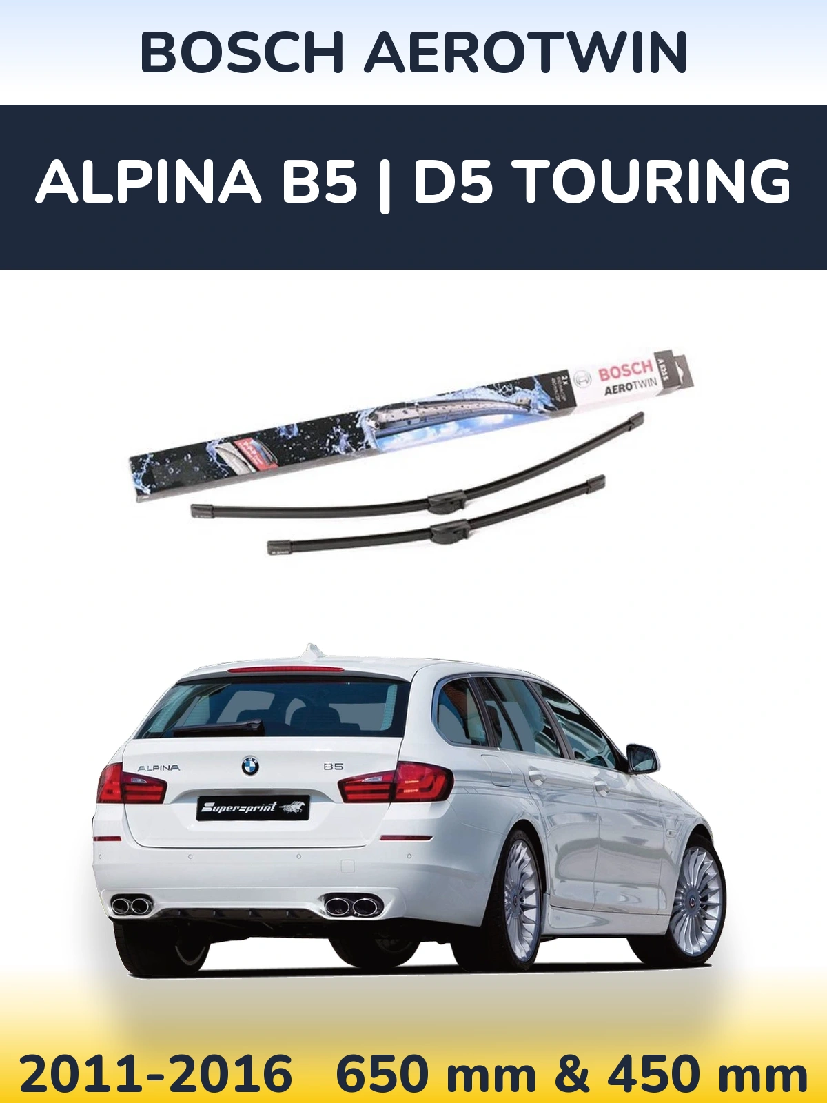 Komplet przednich wycieraczek BOSCH AeroTwin 650 & 450 mm do Alpina B5 | D5 Touring 2011-2016