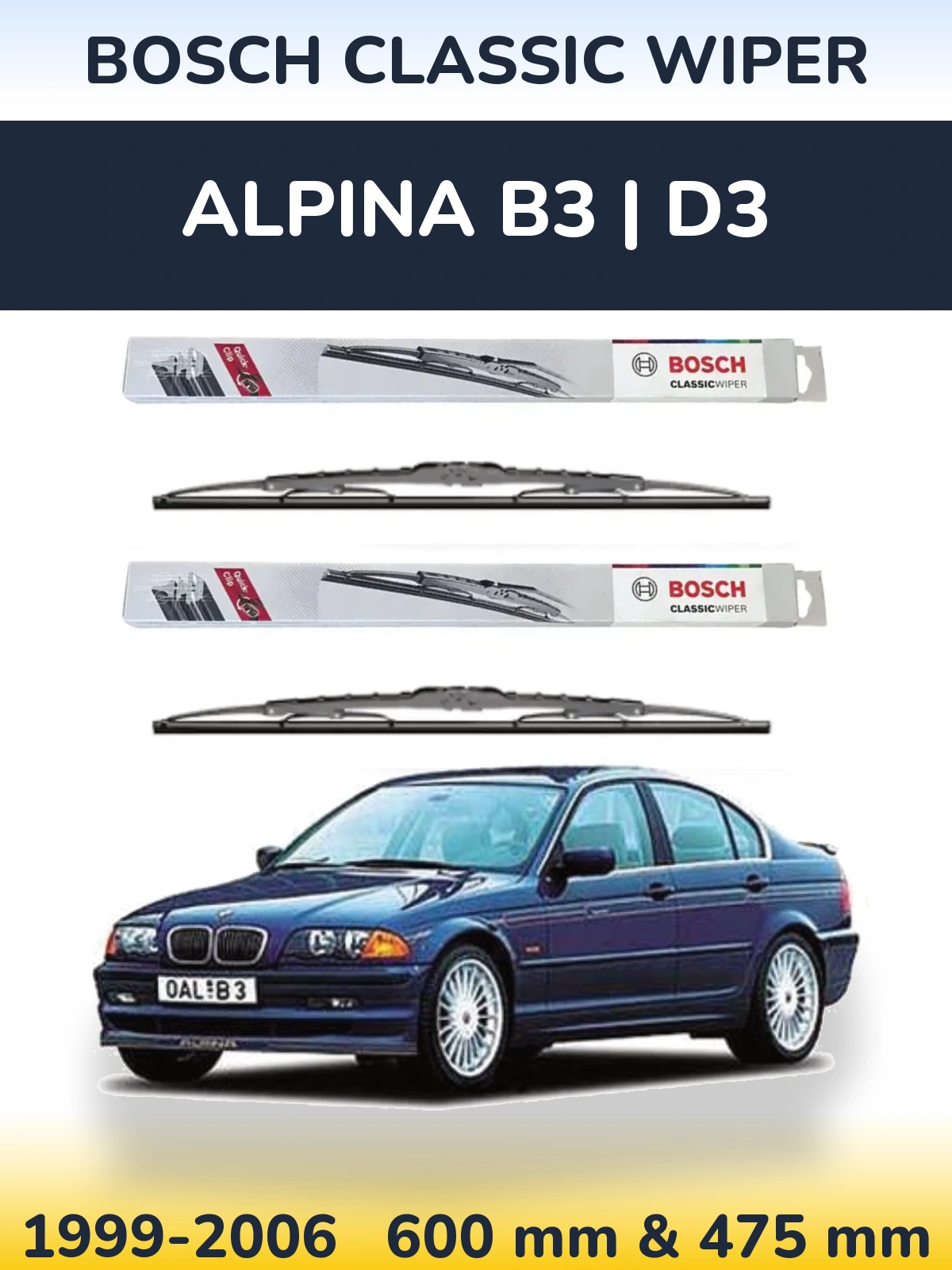 Комплект передніх щіток BOSCH Classic Wiper 600 & 475 мм для Alpina B3 | D3 1999-2006
