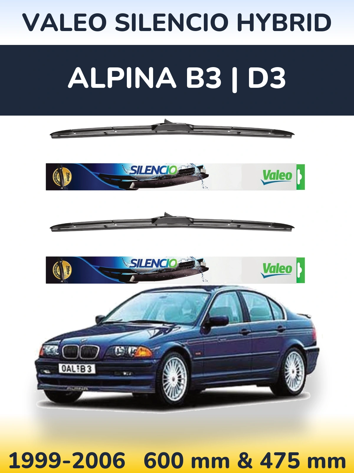 Komplet przednich wycieraczek Valeo Silencio Hybrid 600 & 475 mm do Alpina B3 | D3 1999-2006