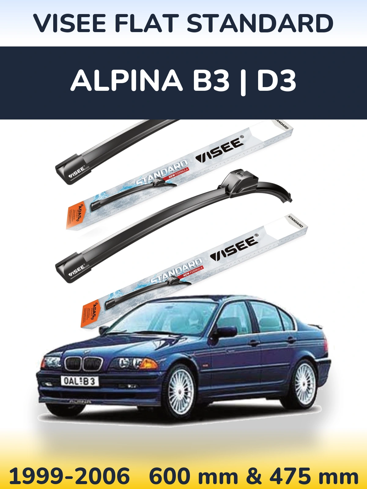 Komplet przednich wycieraczek VISEE FLAT STANDARD 600 & 475 mm do Alpina B3 | D3 1999-2006