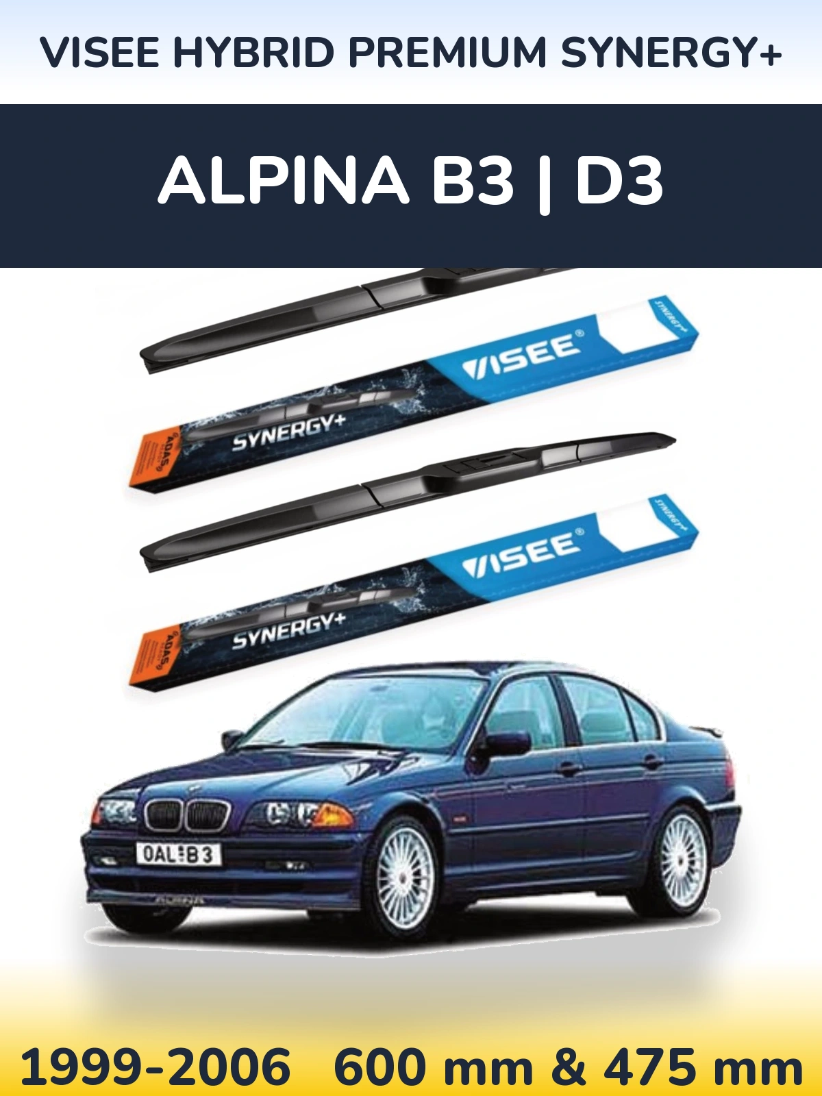 Komplet przednich wycieraczek VISEE HYBRID PREMIUM SYNERGY+ 600 & 475 mm do Alpina B3 | D3 1999-2006