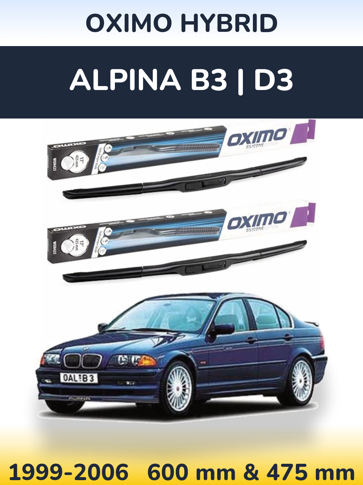 Комплект передних дворников Oximo Hybrid 600 & 475 мм для Alpina B3 | D3 1999-2006