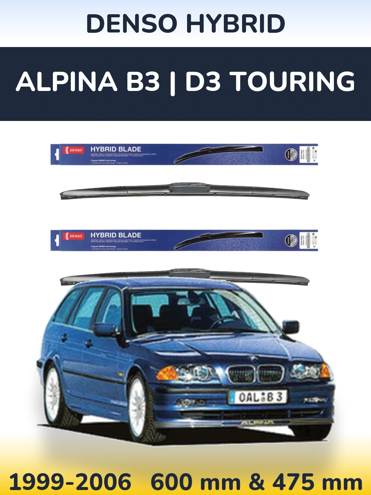 Komplet przednich wycieraczek Denso Hybrid 600 & 475 mm do Alpina B3 | D3 Touring 1999-2006