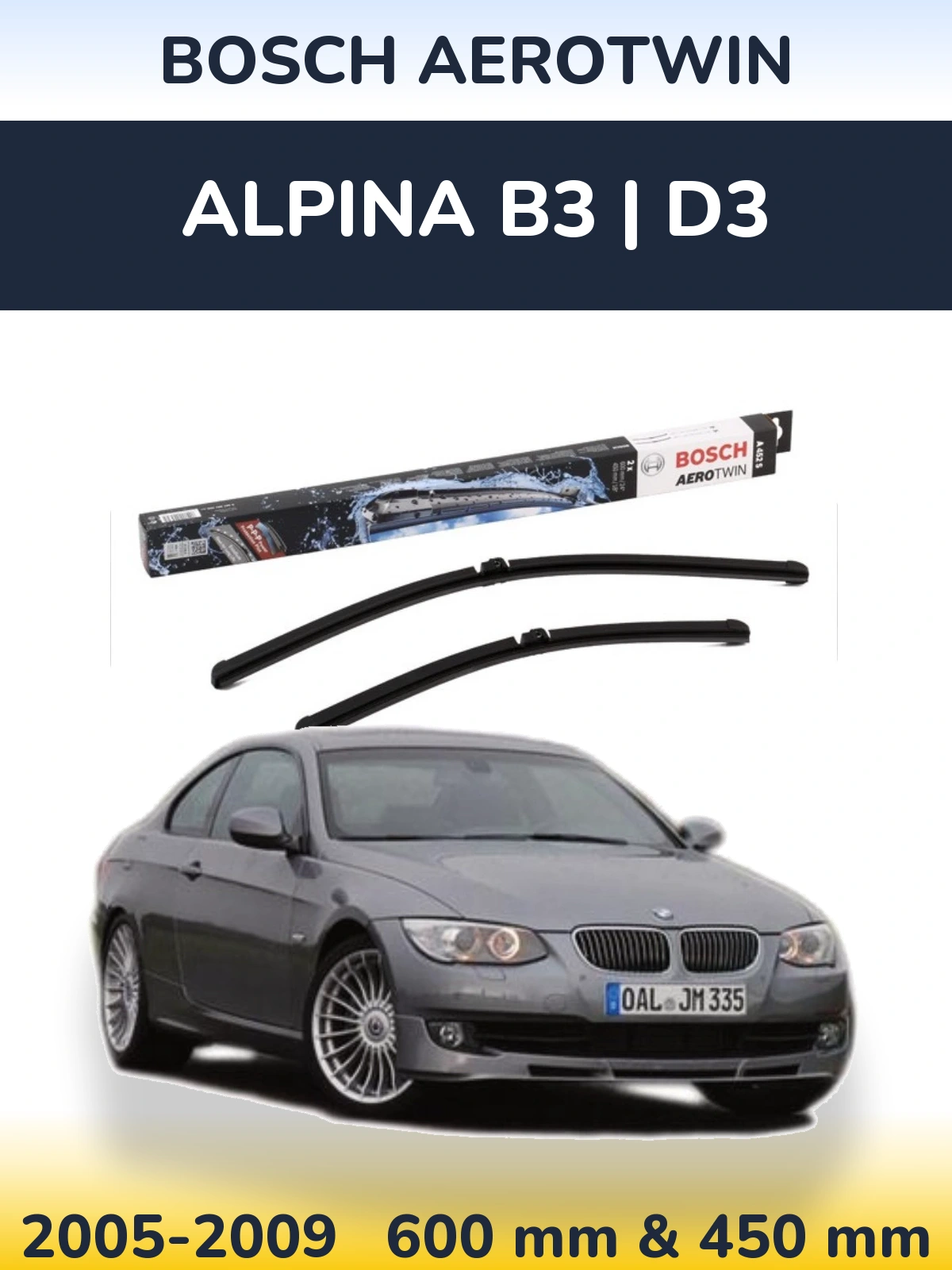 Komplet przednich wycieraczek BOSCH AeroTwin 600 & 450 mm do Alpina B3 | D3 2005-2009