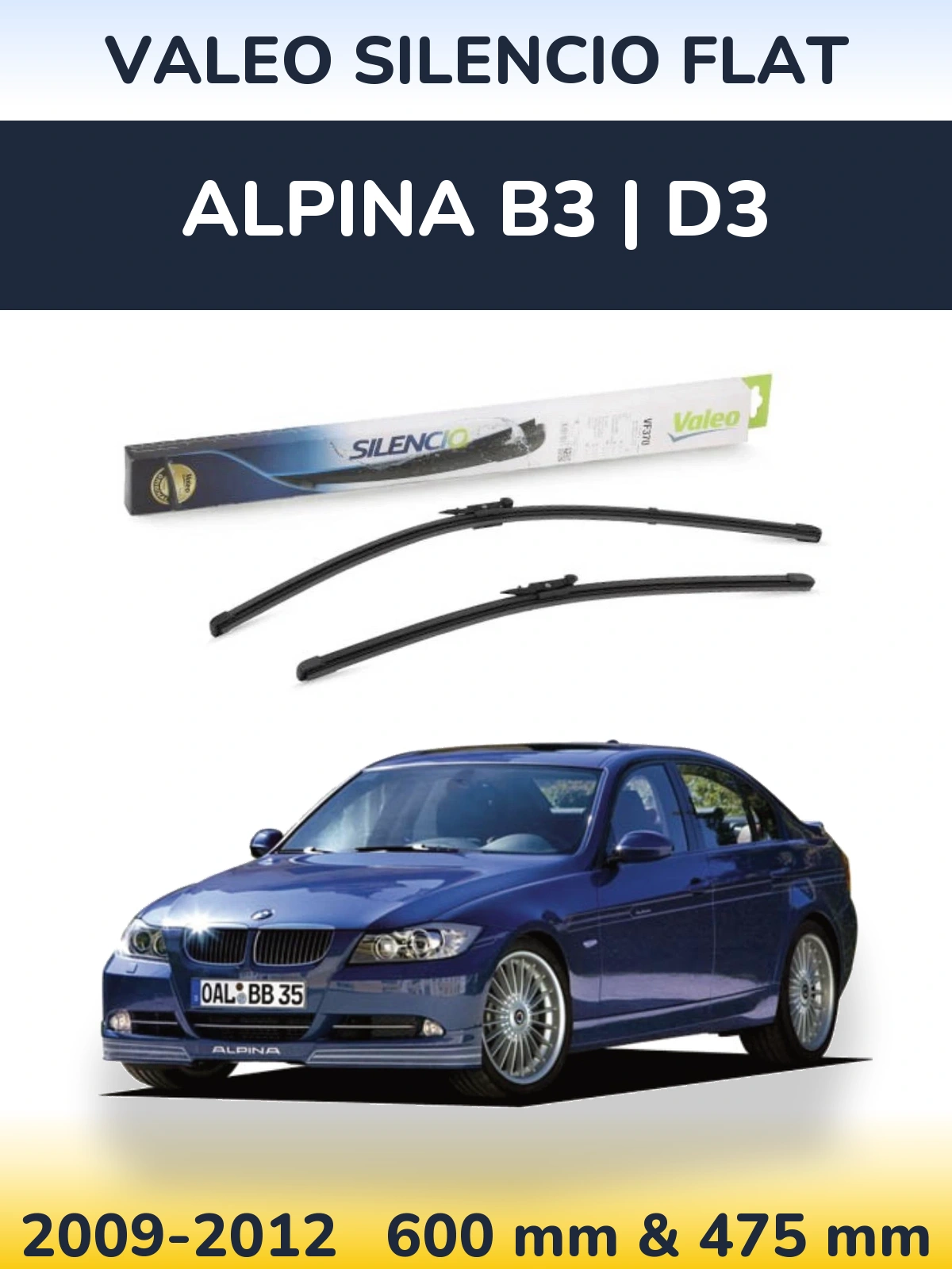 Комплект передніх щіток Valeo Silencio Flat 600 & 475 мм для Alpina B3 | D3 2009-2012