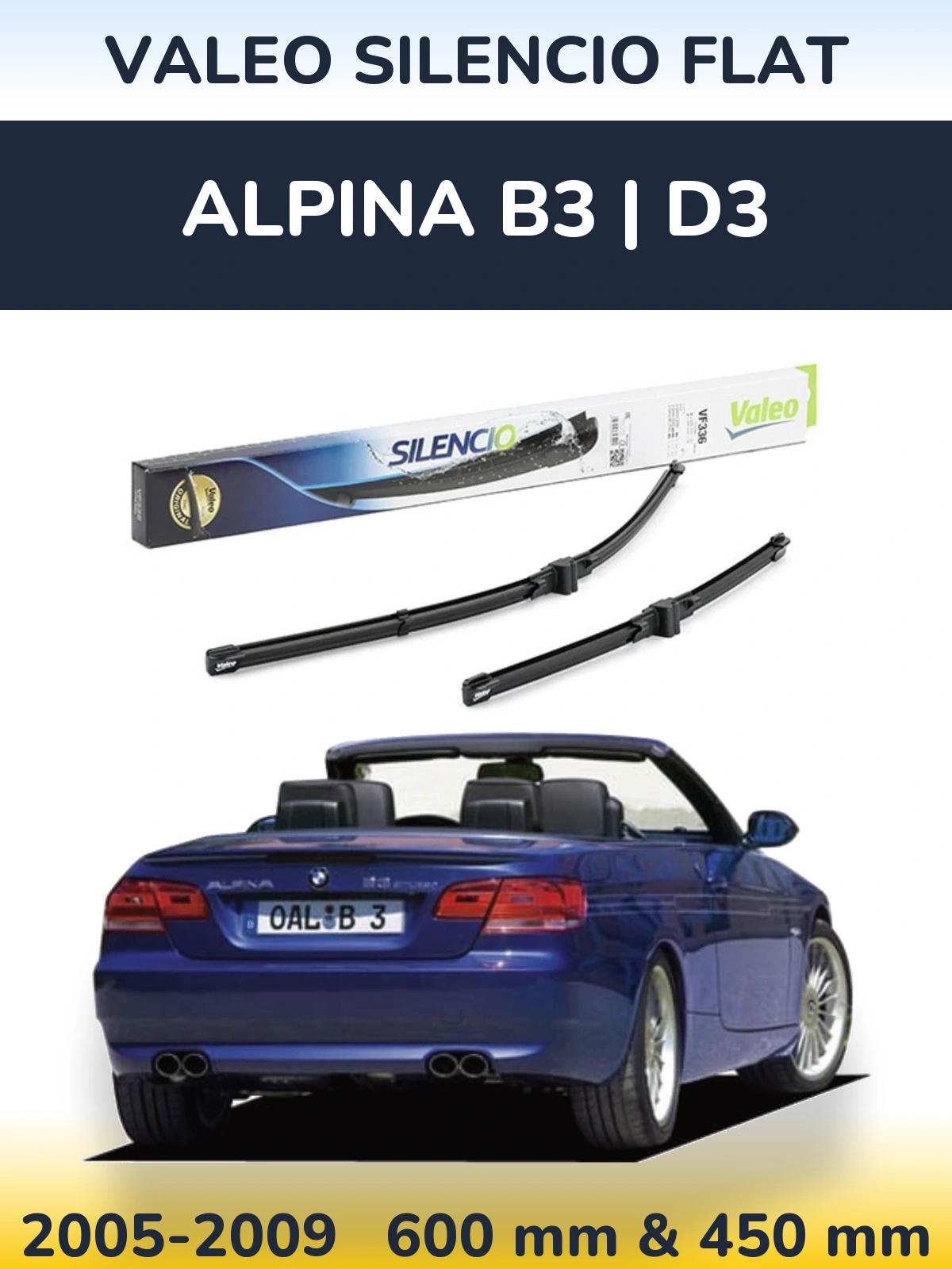 Komplet przednich wycieraczek Valeo Silencio Flat 600 & 400 mm do Alpina B3 | D3 2005-2009