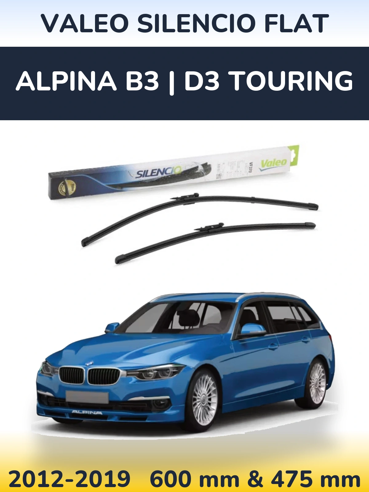 Front wiper blade set Valeo Silencio Flat 600 & 475 mm for Alpina B3 | D3 Touring 2012-2019