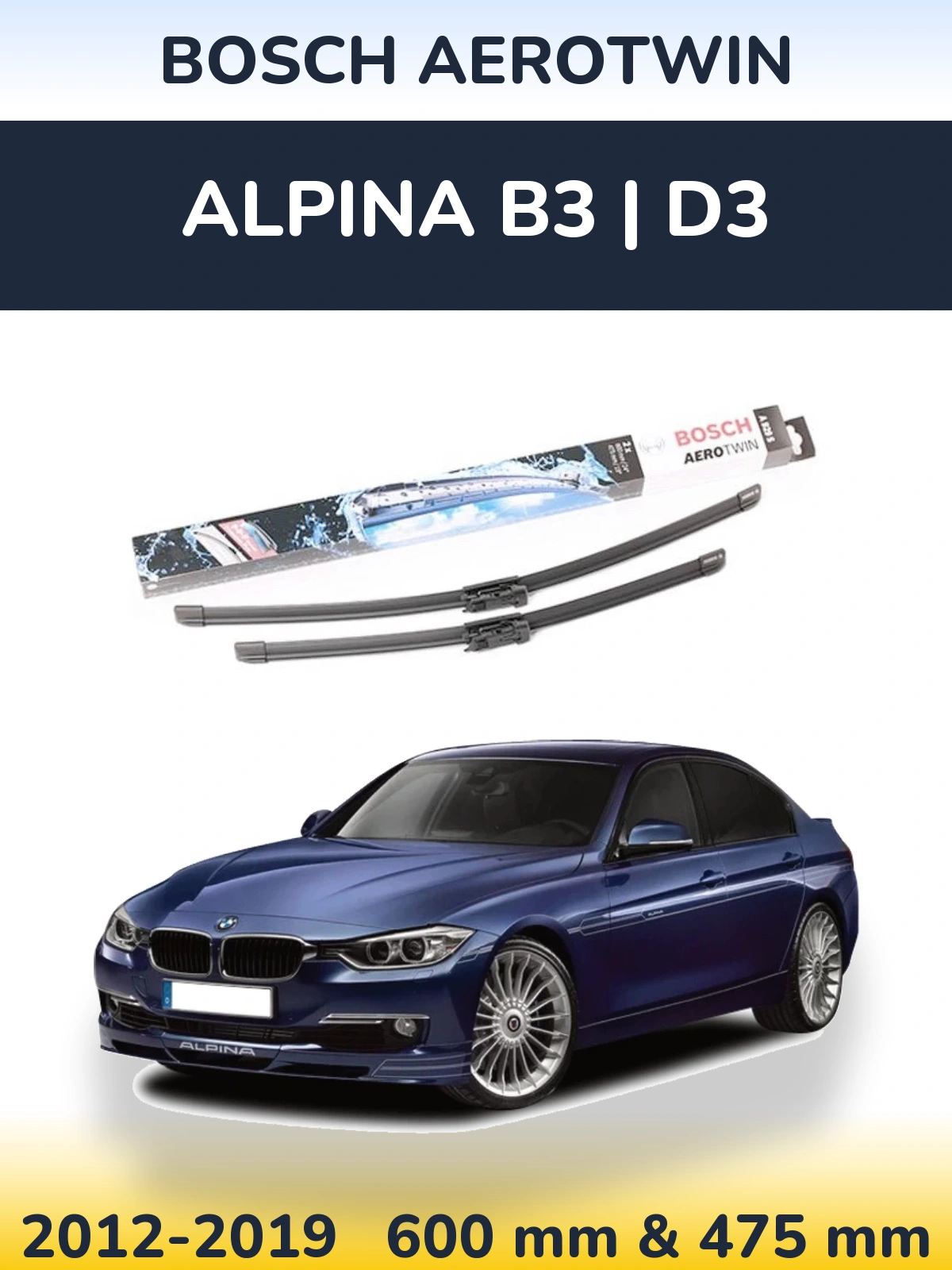 Front wiper blade set BOSCH AeroTwin 600 & 475 mm for Alpina B3 | D3 2012-2019