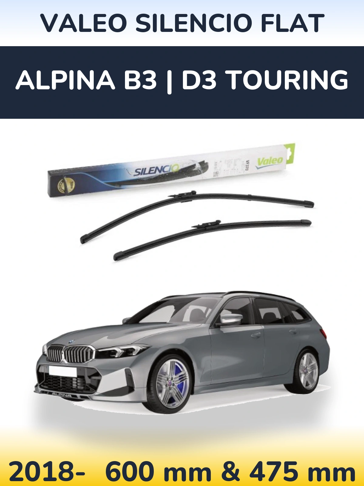 Komplet przednich wycieraczek Valeo Silencio Flat 600 & 475 mm do Alpina B3 | D3 Touring 2018-2026