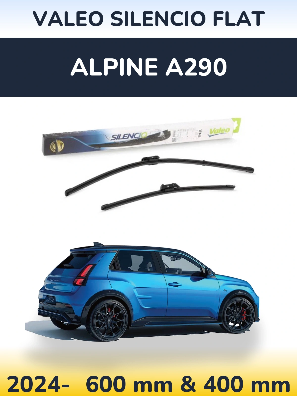 Комплект передних дворников Valeo Silencio Flat 600 & 400 мм для Alpine A290 2024-2026