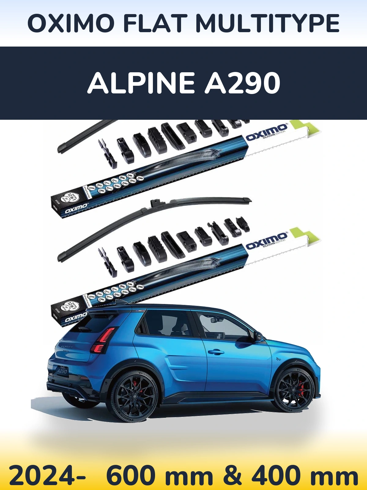 Komplet przednich wycieraczek Oximo Flat MultiType 600 & 400 mm do Alpine A290 2024-2026