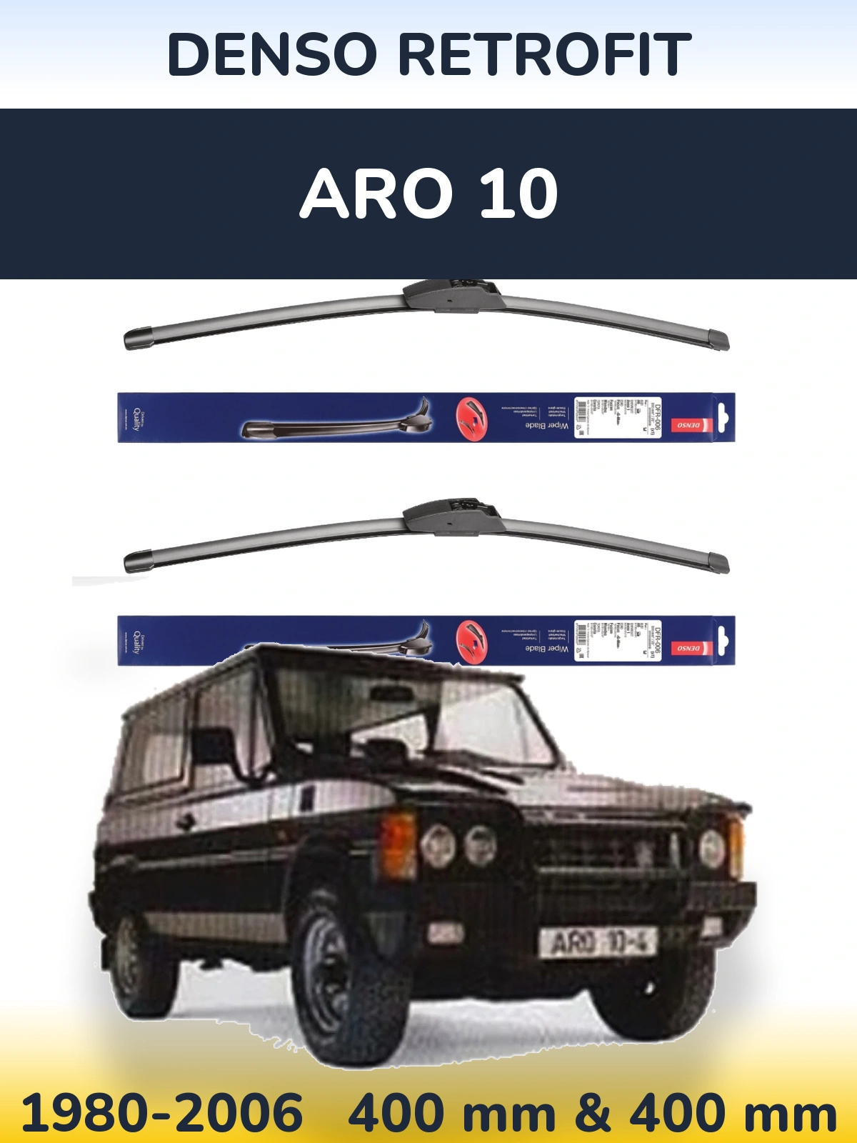 Front wiper blade set Denso Retrofit 400 & 400 mm for ARO 10 1980-2006