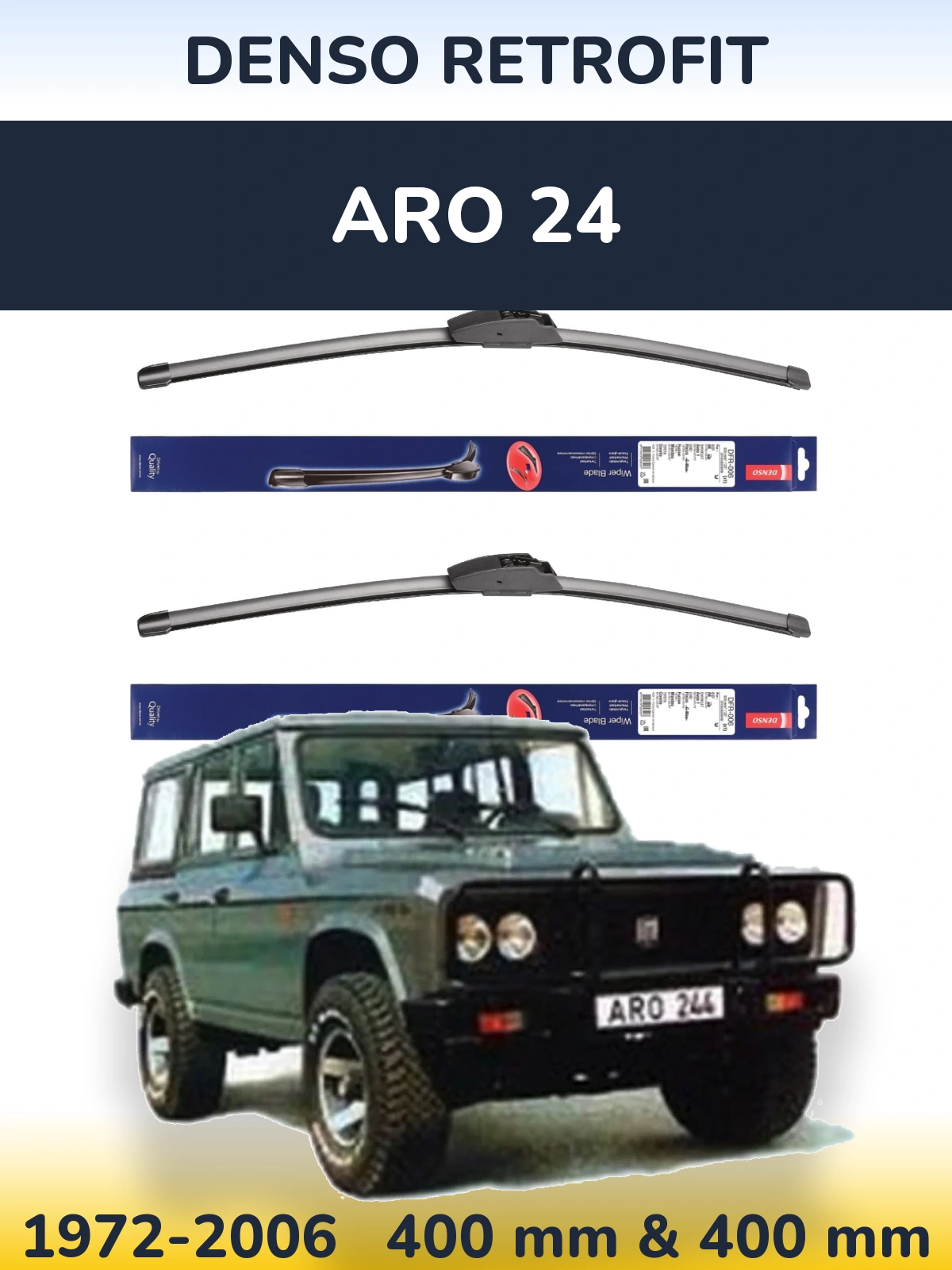 Front wiper blade set Denso Retrofit 400 & 400 mm for ARO 24 1972-2006