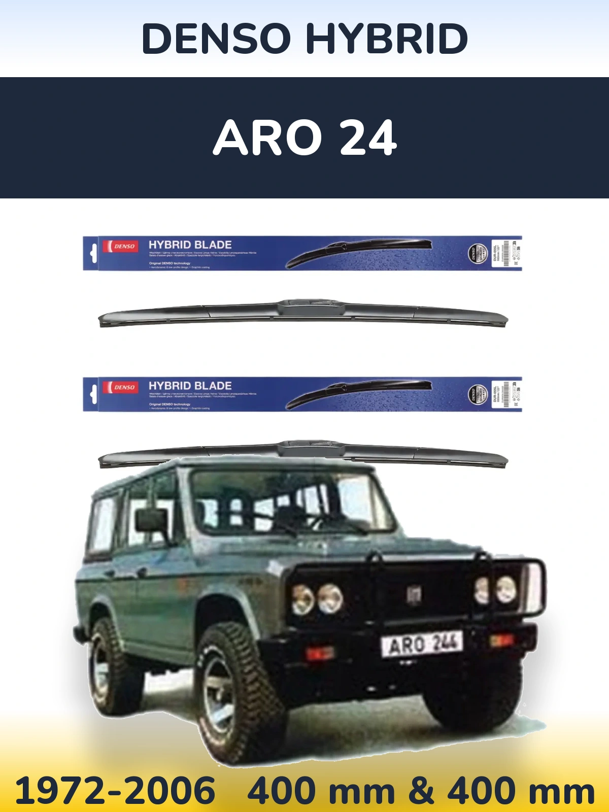 Front wiper blade set Denso Hybrid 400 & 400 mm for ARO 24 1972-2006