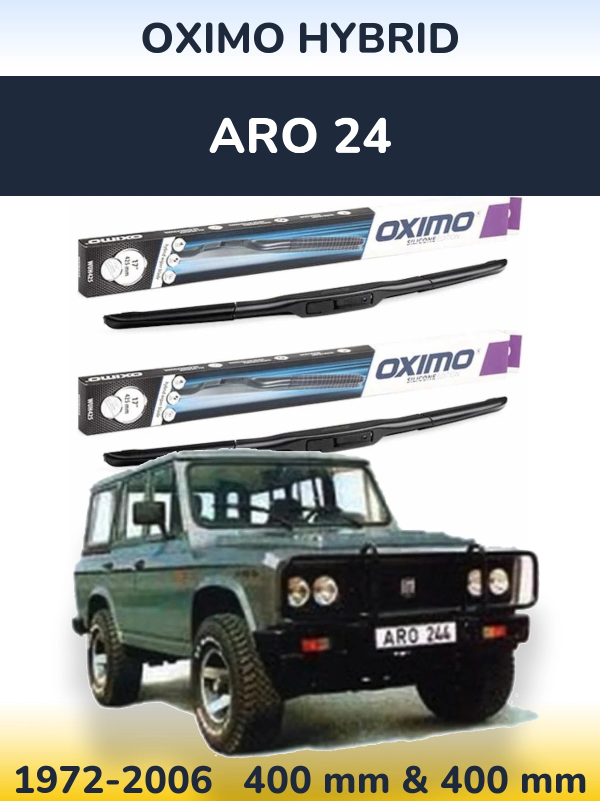 Front wiper blade set Oximo Hybrid 400 & 400 mm for ARO 24 1972-2006