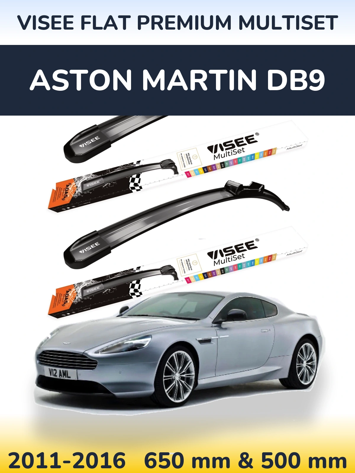 Komplet przednich wycieraczek VISEE FLAT PREMIUM MultiSet 650 & 500 mm do Aston Martin DB9 2011-2016