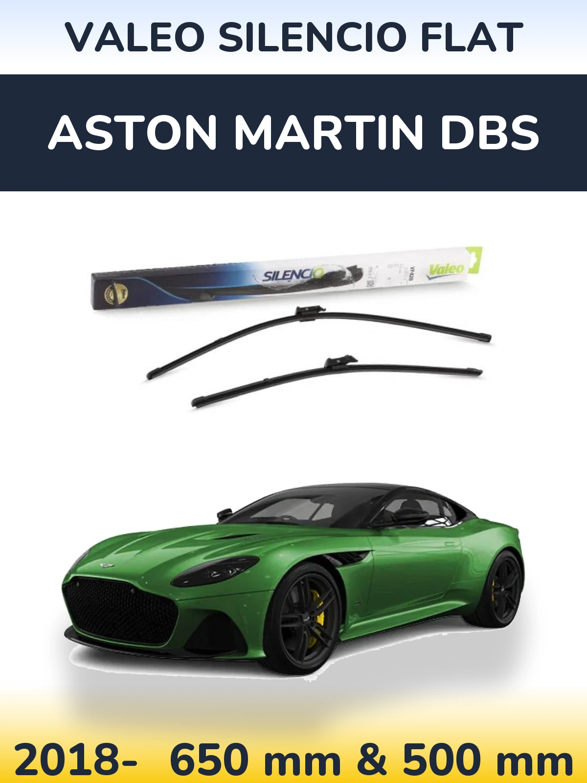 Komplet przednich wycieraczek Valeo Silencio Flat 650 & 500 mm do Aston Martin DBS Superleggera 2018-2026