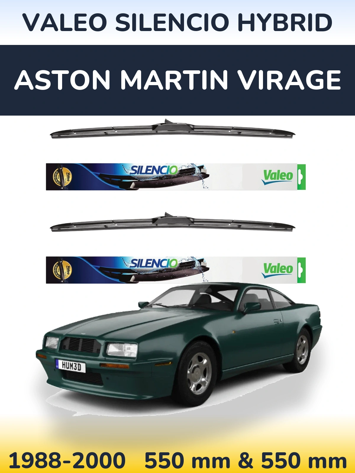 Komplet przednich wycieraczek Valeo Silencio Hybrid 550 & 550 mm do Aston Martin Virage 1988-2000