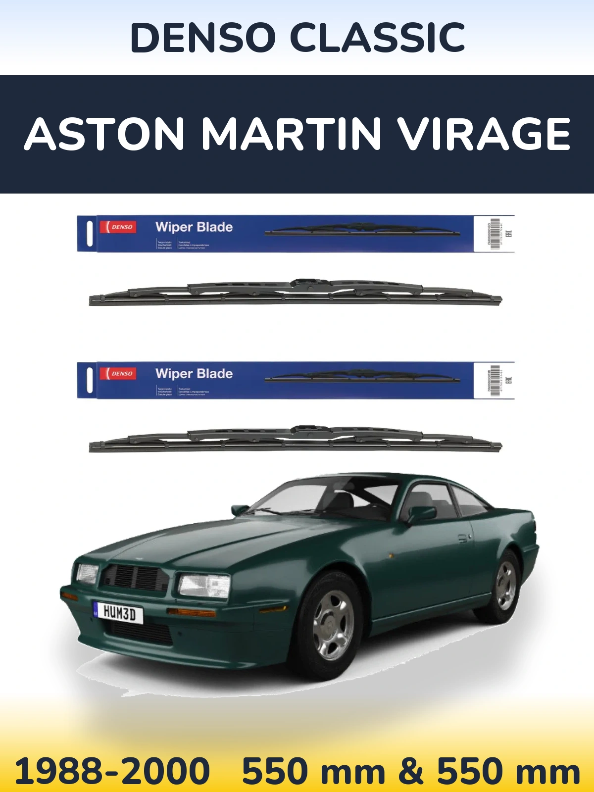 Front wiper blade set Denso Classic 550 & 550 mm for Aston Martin Virage 1988-2000
