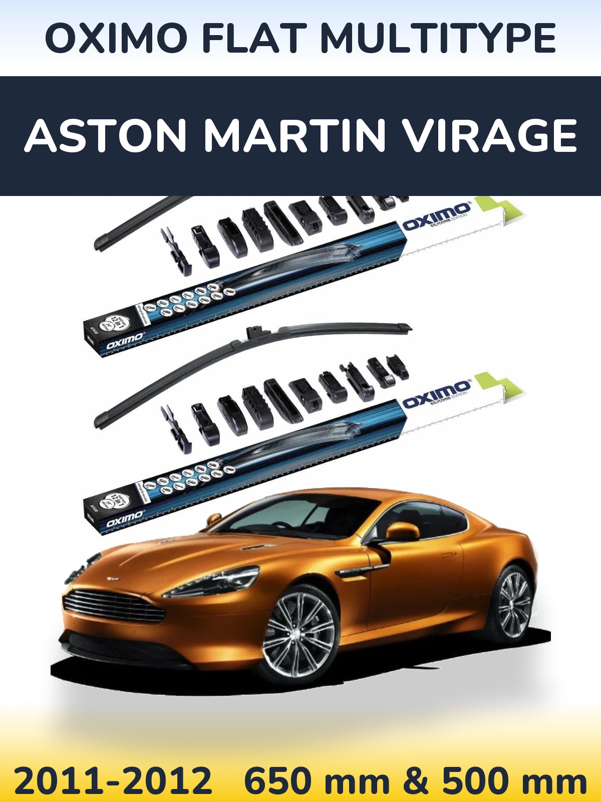 Front wiper blade set Oximo Flat MultiTypee 650 & 500 mm for Aston Martin Virage 2011-2012