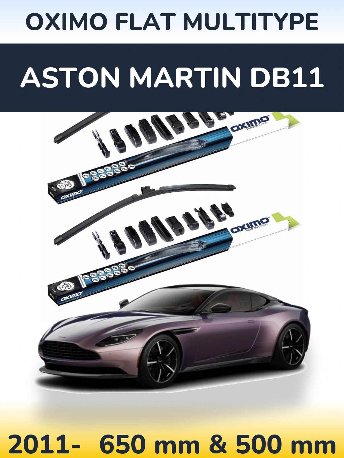 Комплект передних дворников Oximo Flat MultiТипe 650 & 500 мм для Aston Martin DB11 2011-2026