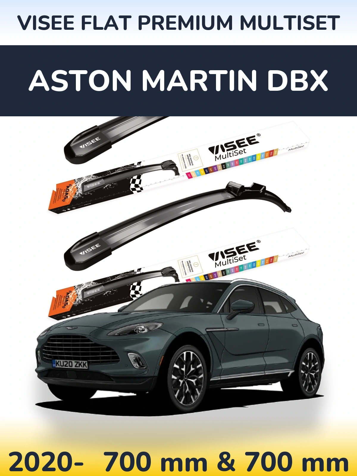 Комплект передних дворников VISEE FLAT PREMIUM MultiSet 700 & 700 мм для Aston Martin DBX 2020-2026
