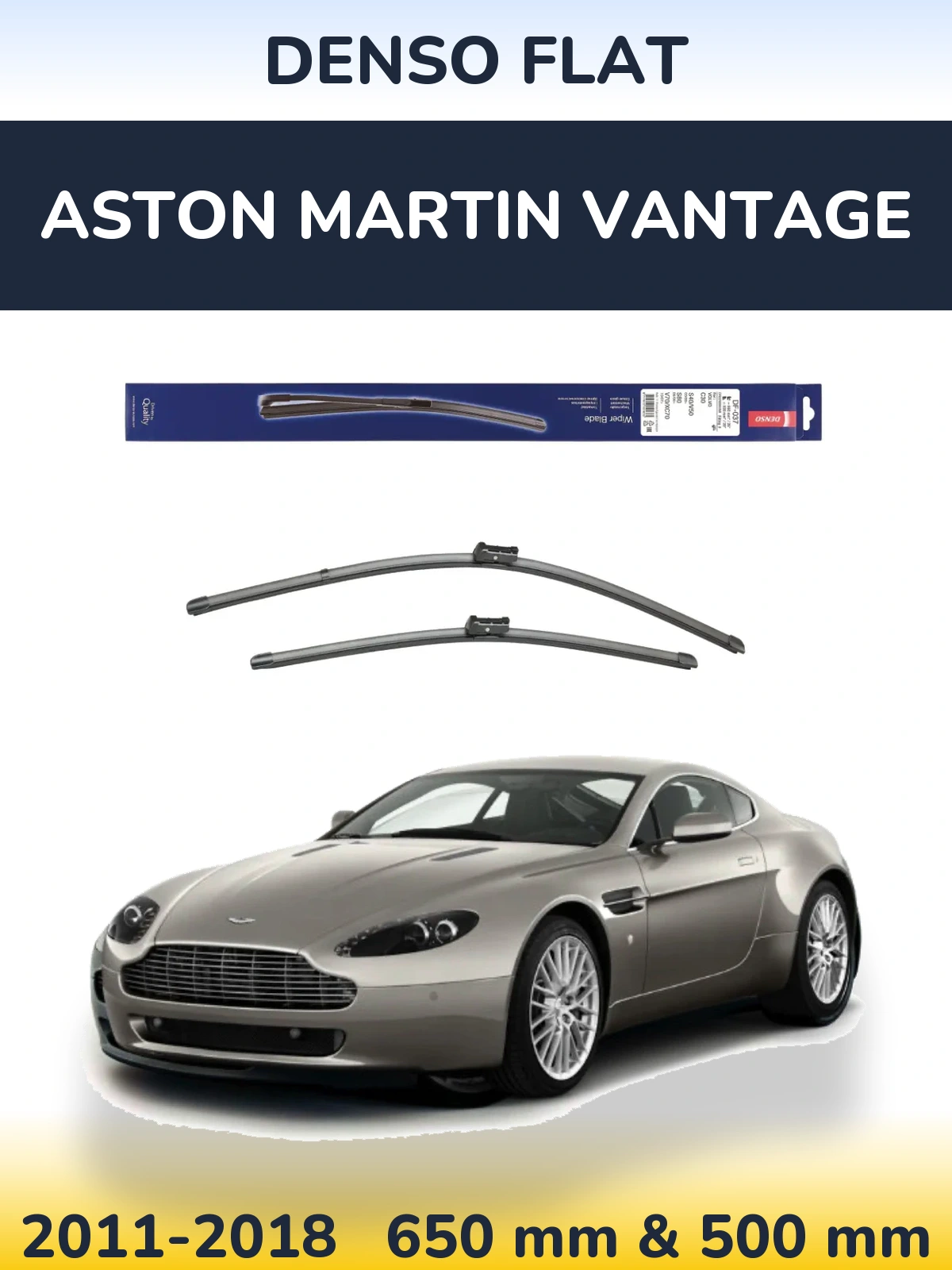 Front wiper blade set Denso Flat 650 & 500 mm for Aston Martin Vantage 2011-2018