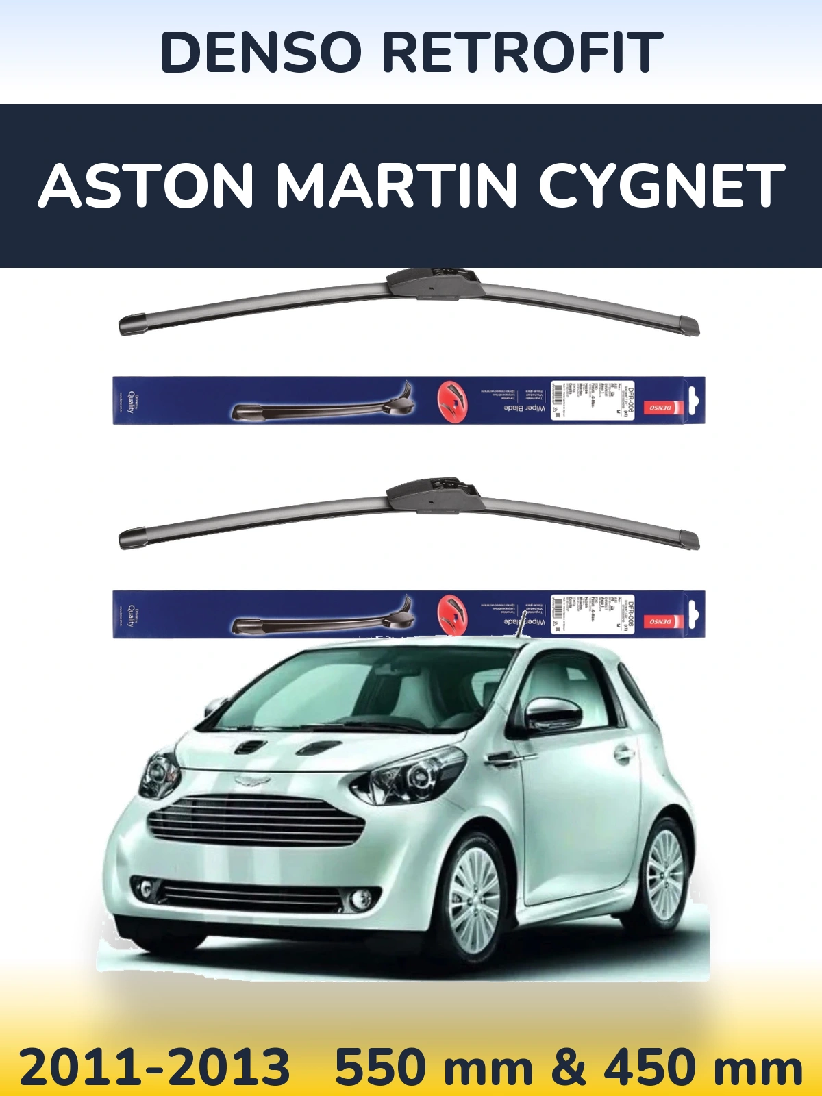 Komplet przednich wycieraczek Denso Retrofit 550 & 450 mm do Aston Martin Cygnet 2011-2013
