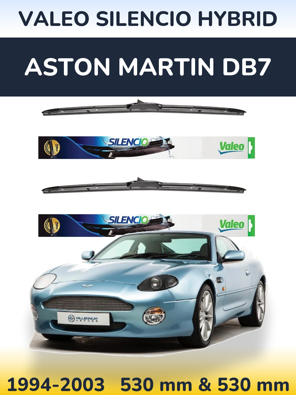 Комплект передних дворников Valeo Silencio Hybrid 530 & 530 мм для Aston Martin DB7 1994-2003