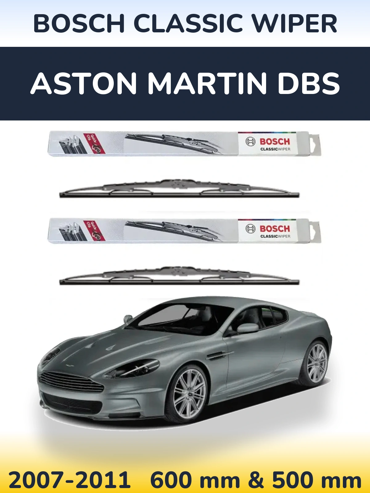 Комплект передних дворников BOSCH Classic Wiper 600 & 500 мм для Aston Martin DBS 2007-2011