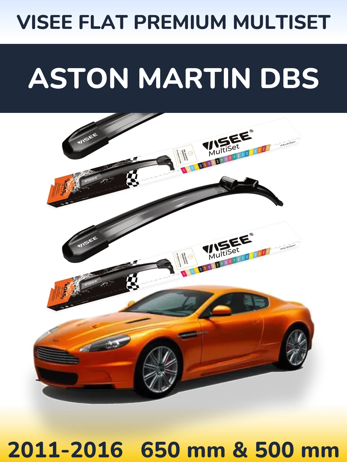 Komplet przednich wycieraczek VISEE FLAT PREMIUM MultiSet 650 & 500 mm do Aston Martin DBS 2011-2016