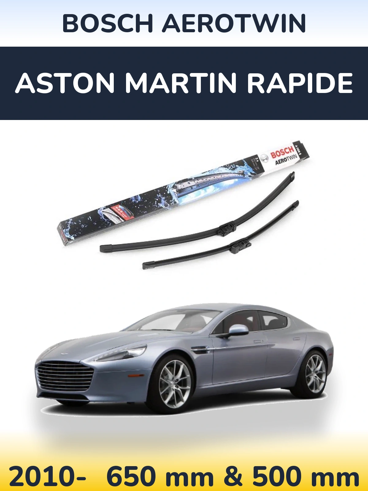 Front wiper blade set BOSCH AeroTwin 650 & 500 mm for Aston Martin Rapide 2010-2026