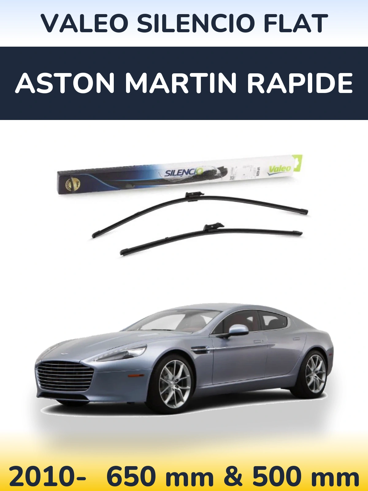 Komplet przednich wycieraczek Valeo Silencio Flat 650 & 500 mm do Aston Martin Rapide 2010-2026