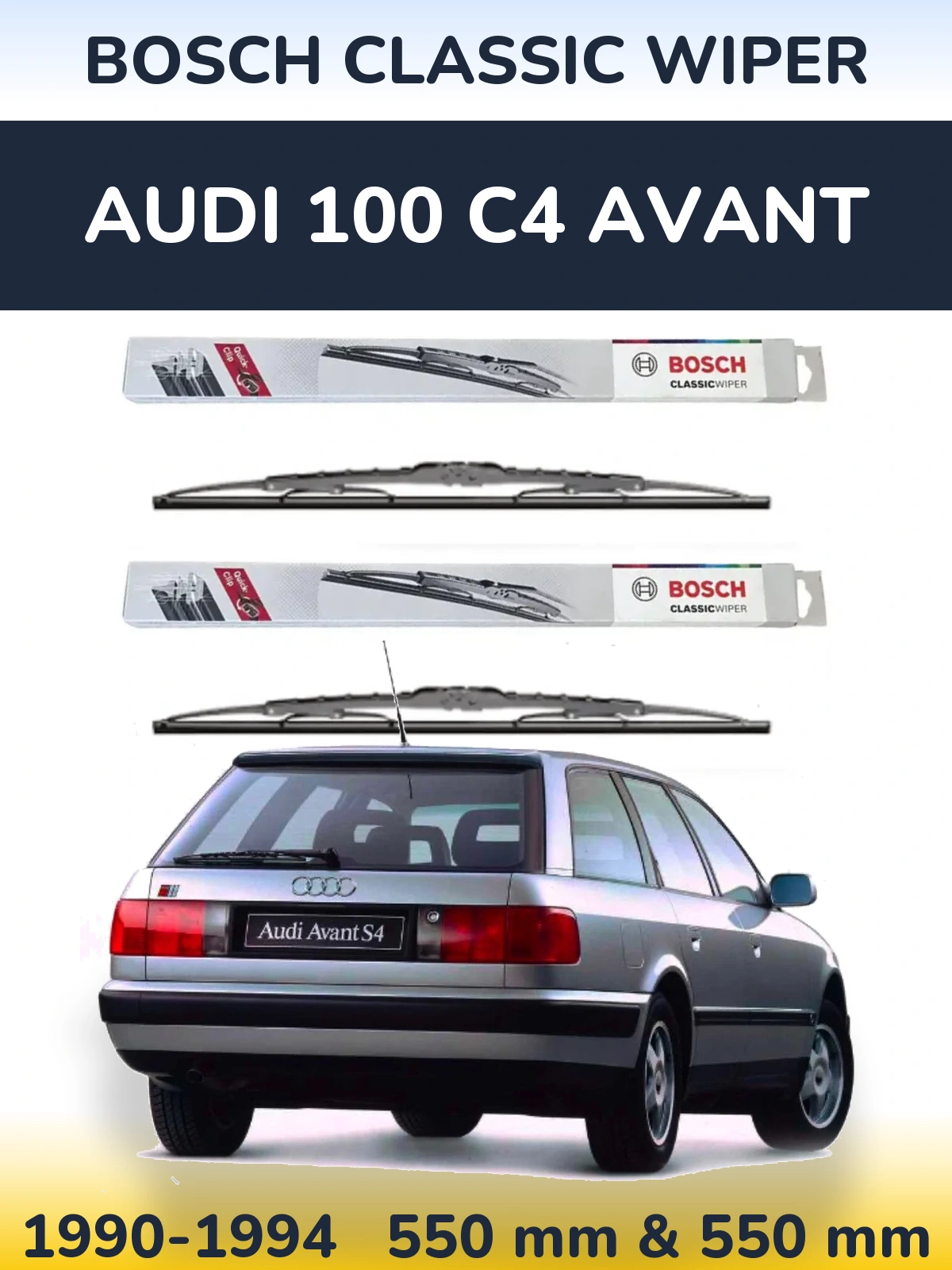 Komplet przednich wycieraczek BOSCH Classic Wiper 550 & 550 mm do Audi 100 C4 Avant 1990-1994